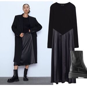 NWOT ZARA SATIN CONTRAST MIDI DRESS